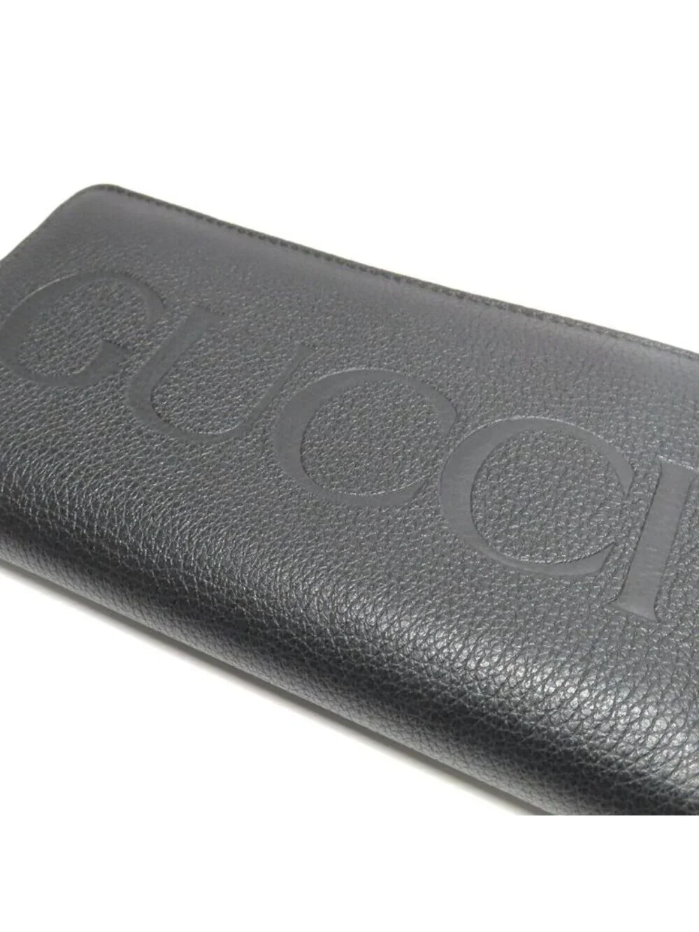 Gucci Logo Zip Around Wallet Black Gold Leather